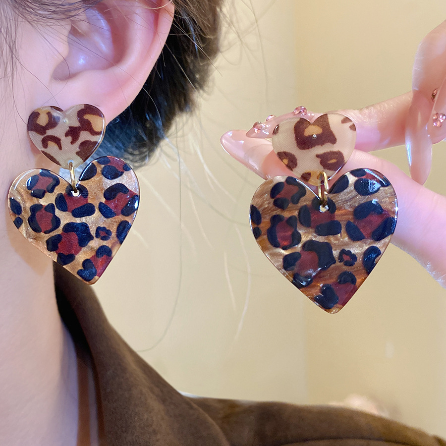 Vintage Fashion Illustrations - Leopard Print Acrylic Pendant Earrings Coffee