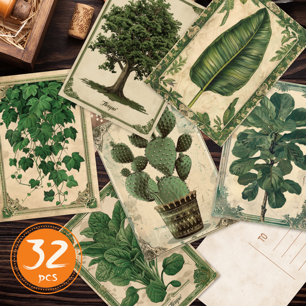 Vintage Fashion Magazines - 32pcs Vintage Plant Guide Decorative Postcard