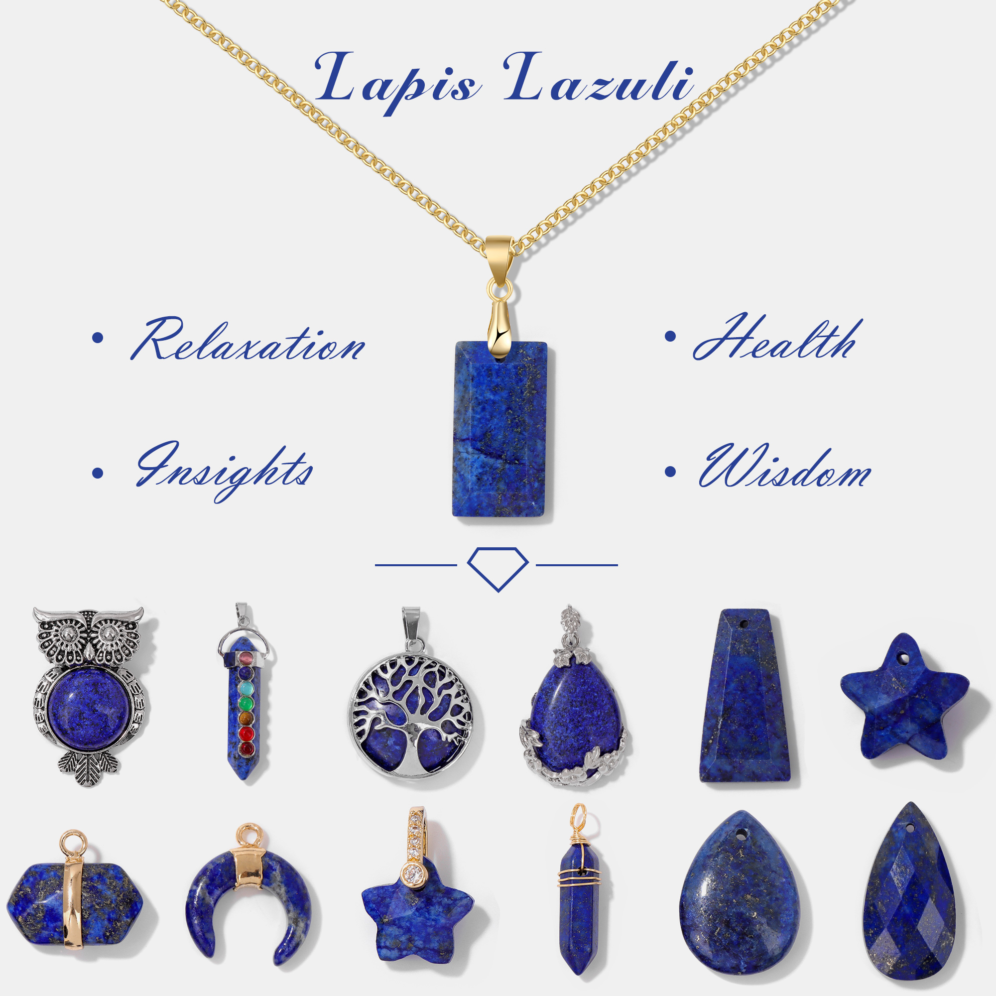 Vintage Fashion Jewelry Necklaces - 5PCS Natural Lapis Lazuli Gem Pendant