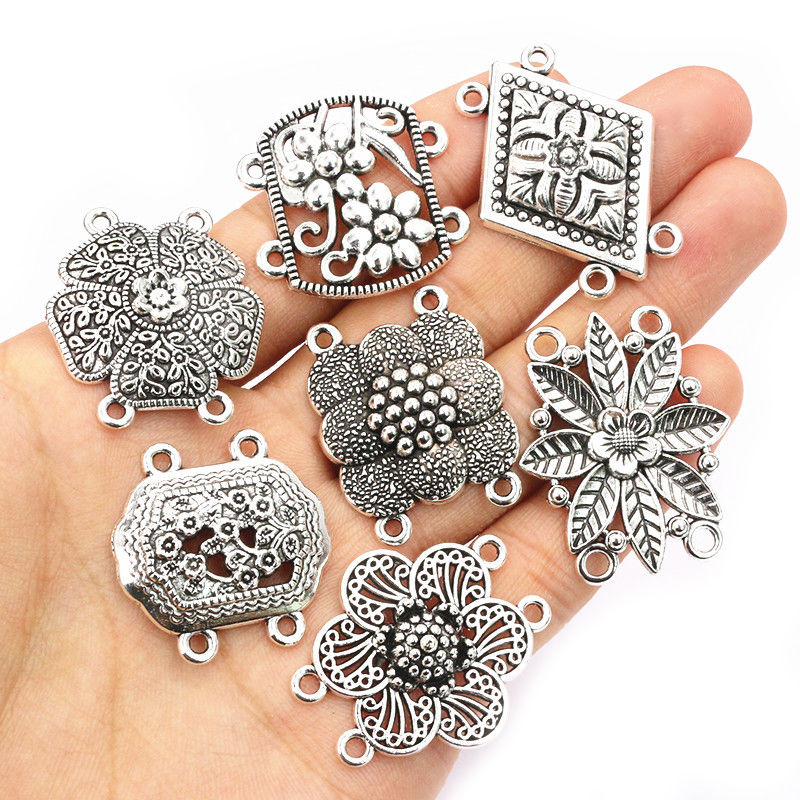 Vintage Fashion Jewelry - 10pcs Antique Silver Color Vintage Flower