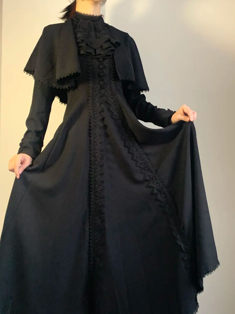 Vintage Fashion Fabrics - Japanese Gothic Black Elegant Women Dress