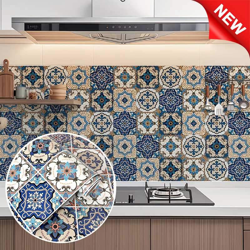 Vintage Fashion Wallpaper - Waterproof European Retro Tile Oil‑Proof Wall