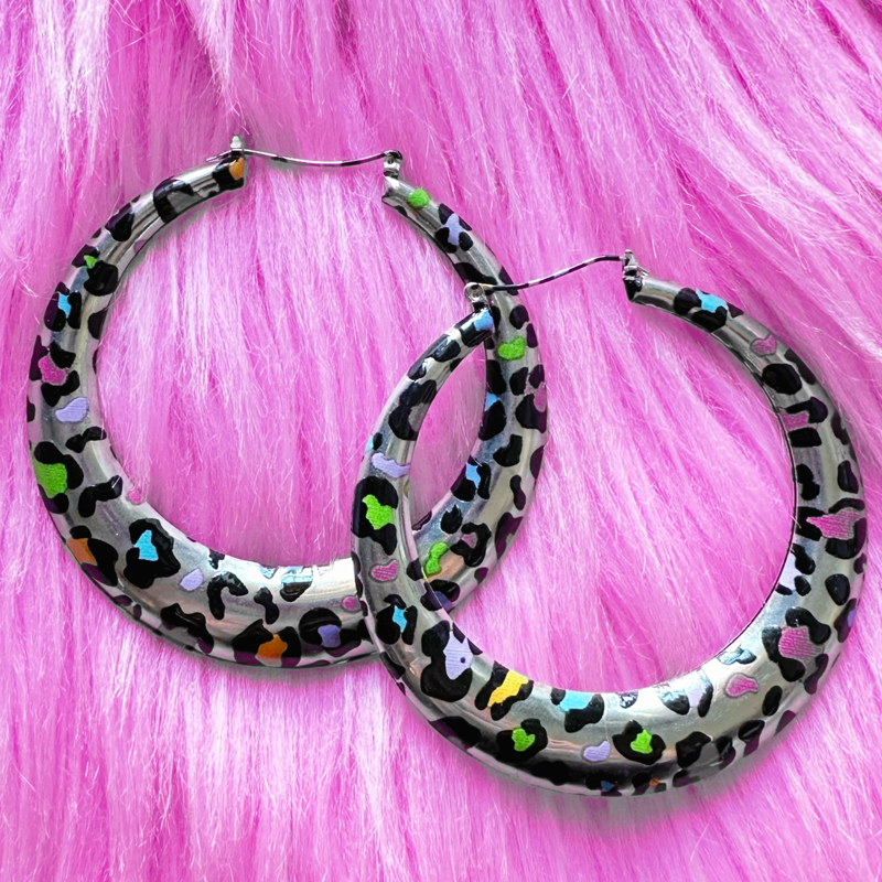 Vintage Fashion Illustrations - Y2K Colorful Leopard Print Big Earrings