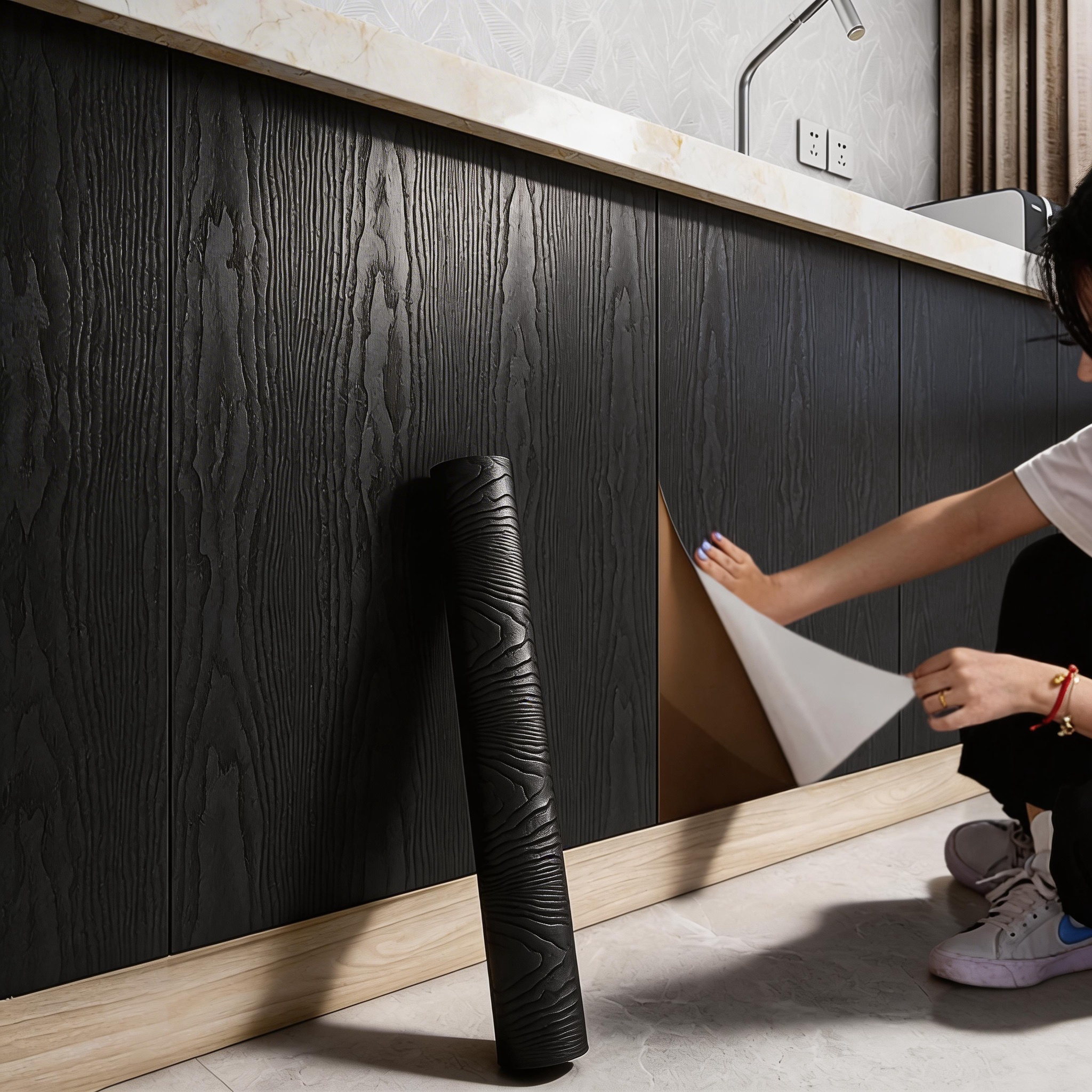 Black wood grain thickening wa - Vintage Fashion Wallpaper のレビューと価格