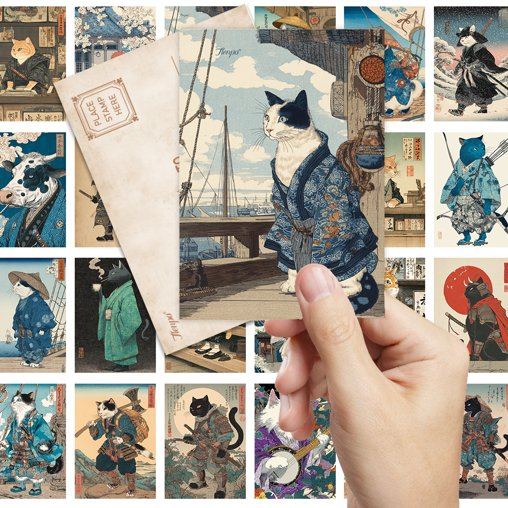 32pcs Ukiyo-E Cat Postcards, C - Vintage Fashion Magazines のレビューと価格