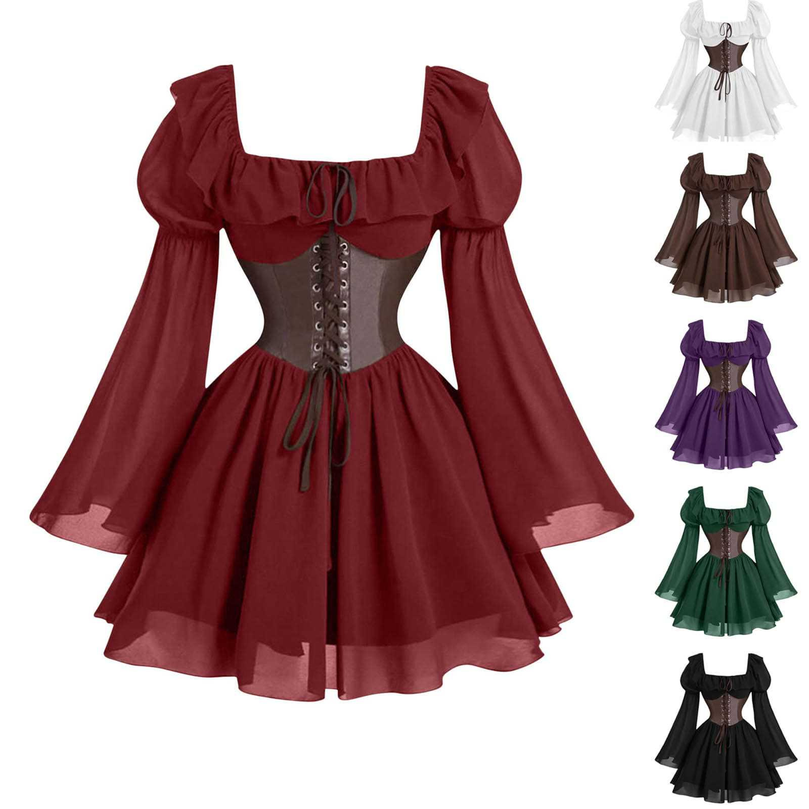 Renaissance Medieval Long Slee - Vintage Fashion Women Dresses のレビューと価格