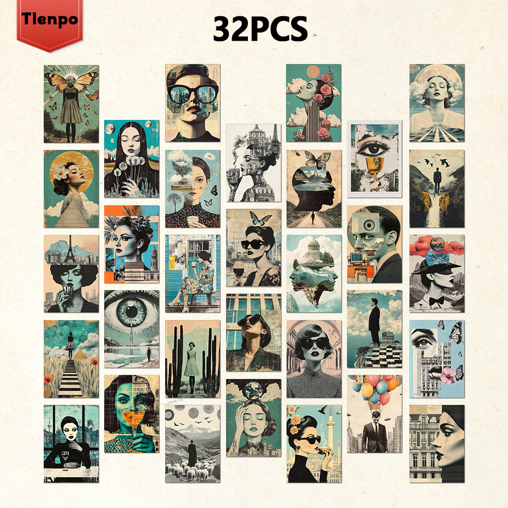 32pcs, Surreal Collage Postcar - Vintage Fashion Magazines のレビューと価格