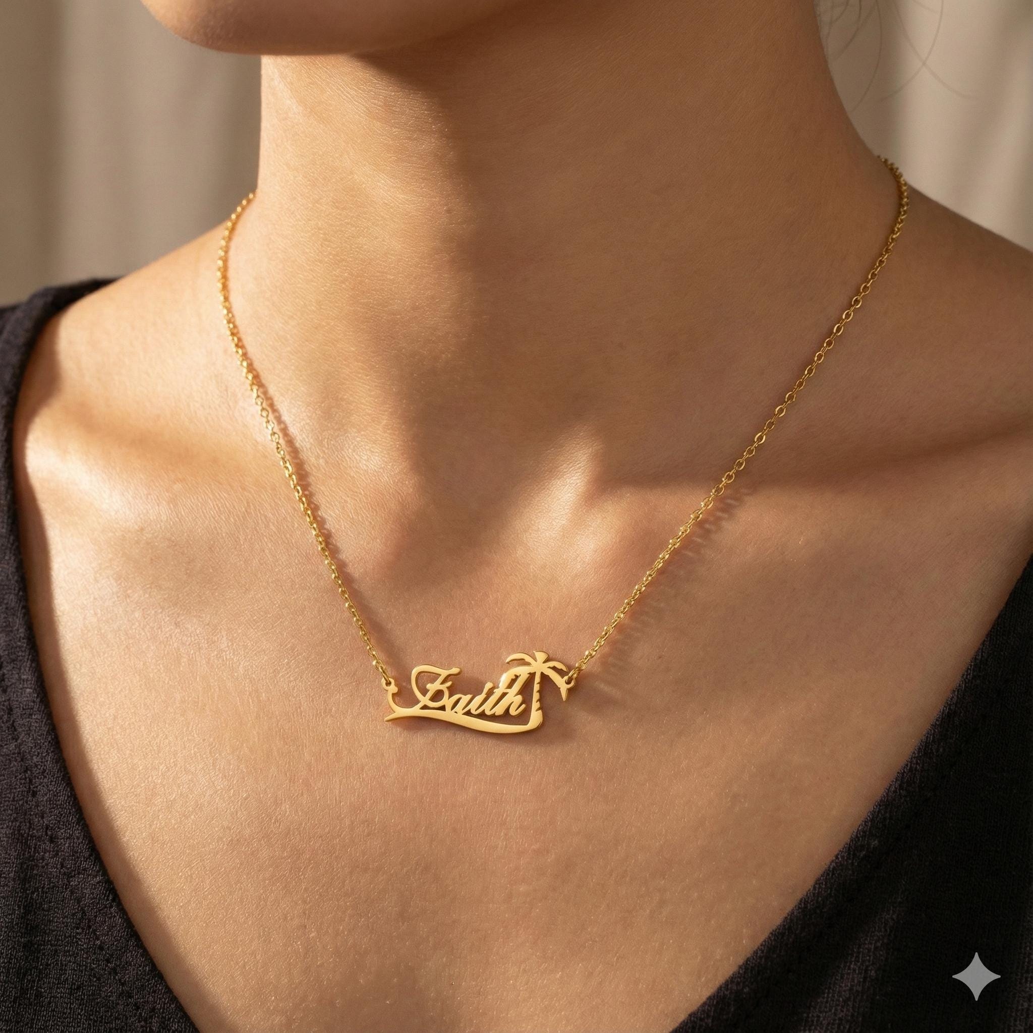 Custom Palm Tree Name Necklace - Vintage Fashion Jewelry Necklaces のレビューと価格
