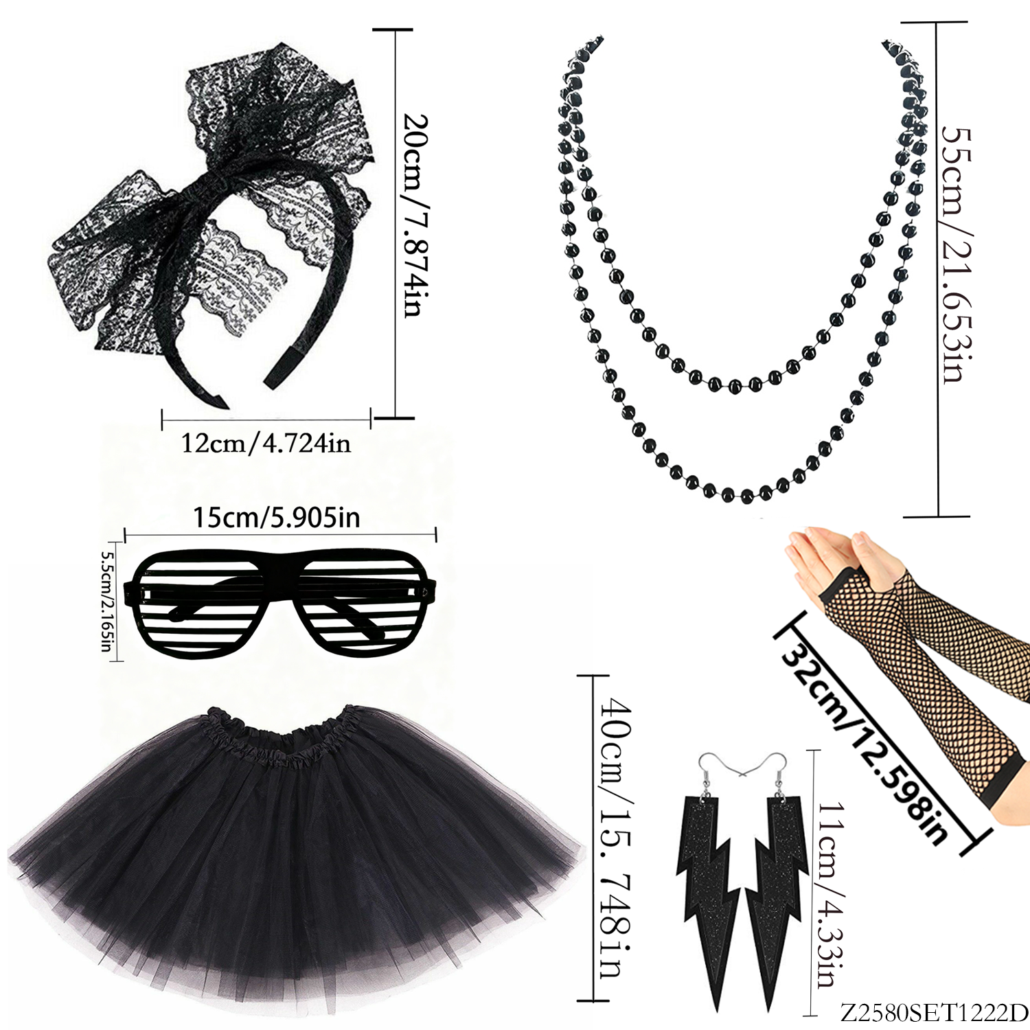 PESENAR Edgy Black 80s 6-Piece - Vintage Fashion Look のレビューと価格