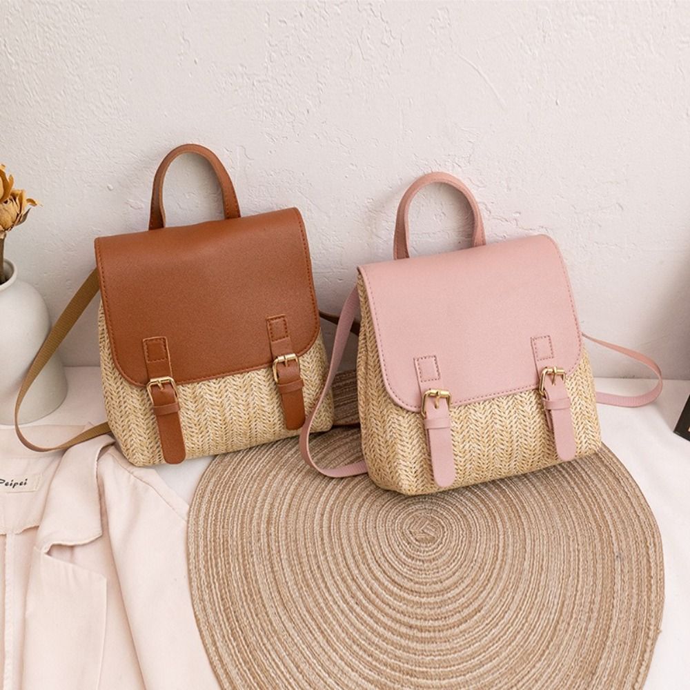 Fashion PU Leather Straw Backp - Vintage Fashion Look のレビューと価格