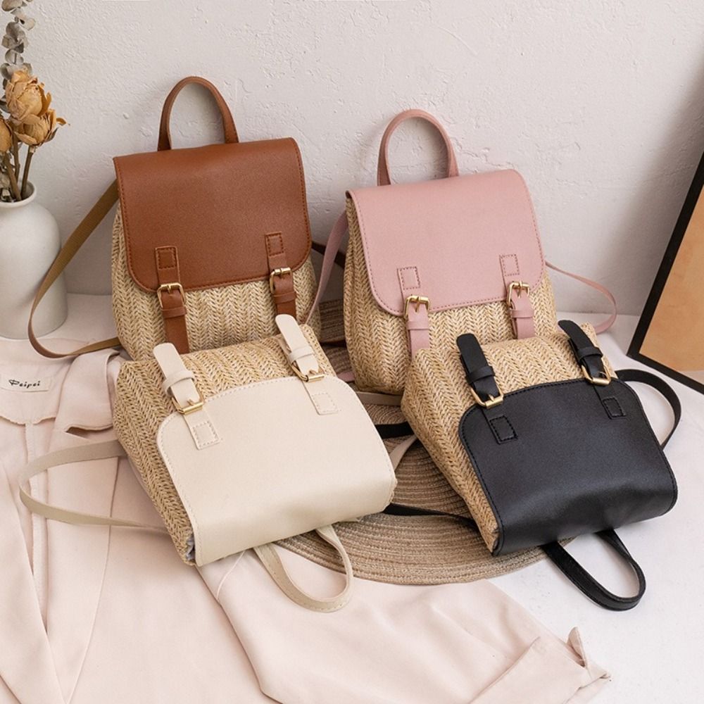 Fashion PU Leather Straw Backp - Vintage Fashion Look のレビューと価格
